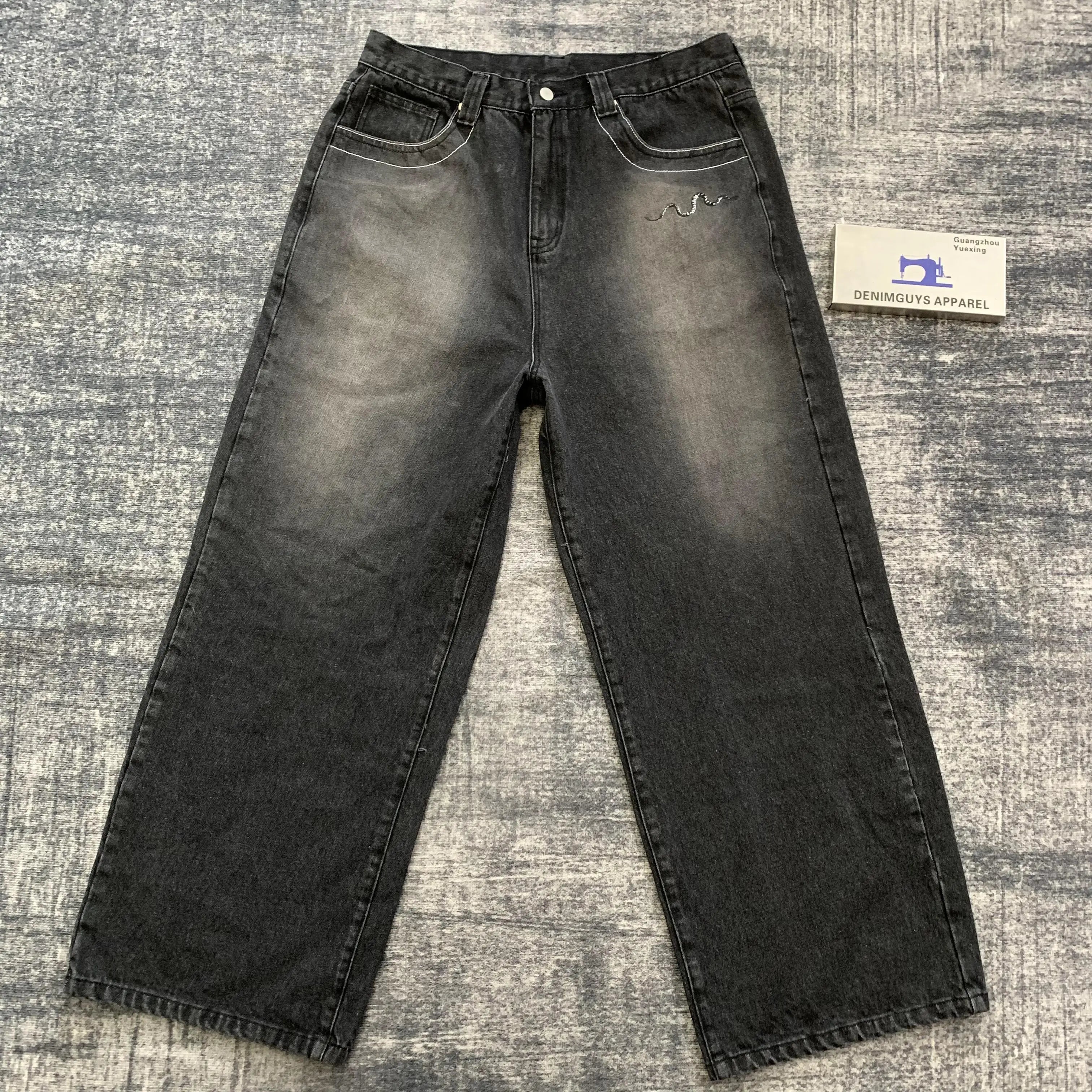 DENIMGUYS Streetwear Men Clothings Retro Style Wide Leg Washed Loose Baggy Men's Jeans