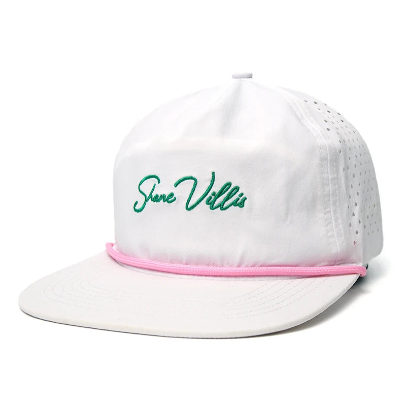 5 Panel Sport Snapback Rope Laser Cut Hole Cap Rope Made Embroidered logo Snapback Cap Polyester
