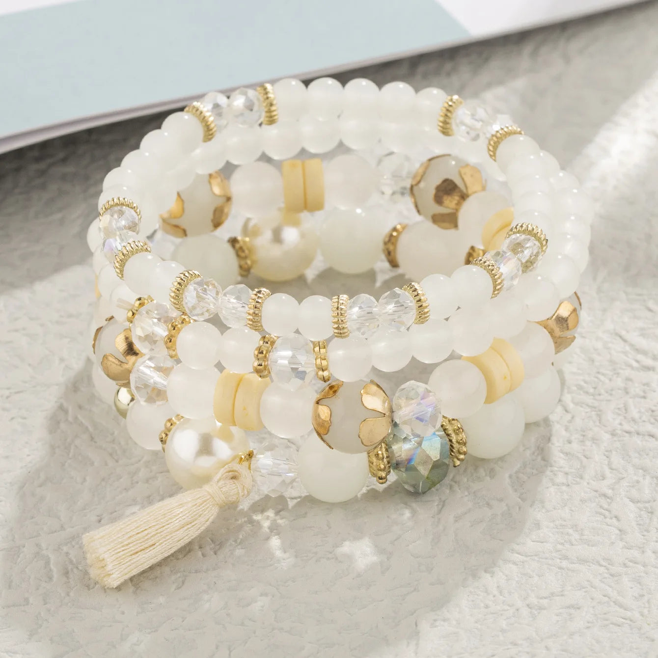 Hot Selling Fashion Handmade Boho Tassels Crystal Jewelry Glass Beaded Stretch Multi-Layer Bracelets