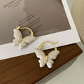 Ins Fancy Oil Drop Butterfly Clip on Earrings Girls White Enamel Butterfly Huggie Earrings for Gift