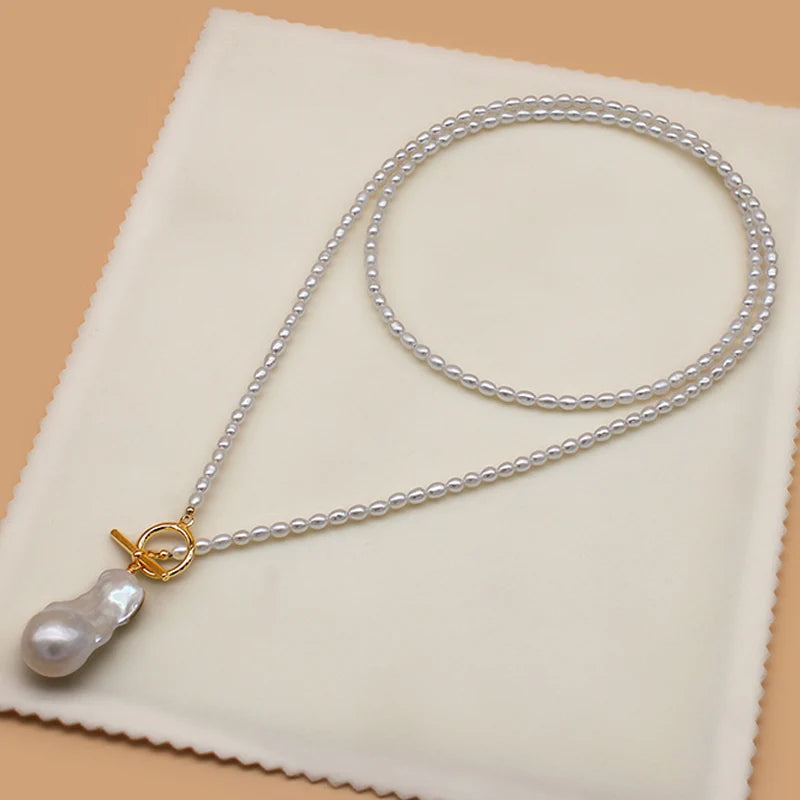 18inch/20inch  Baroque Freshwater Sweater Chain Pearl Necklace with 925 Silver Buttons White Color Pearl for Party