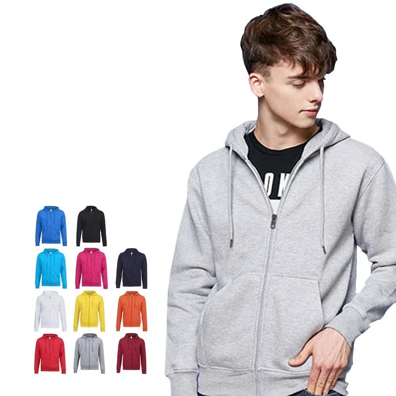 330gsm Oem Printed Men Women Fleece Zip-up Cardigan Hoodie Solid Hooded Sweatshirt Custom logo Plain Blank Zipper up Hoodies