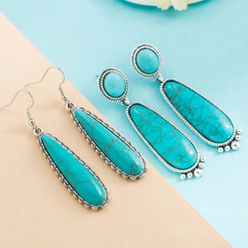 Vintage Ethnic Long Turquoise Water Drop Earrings for Woman