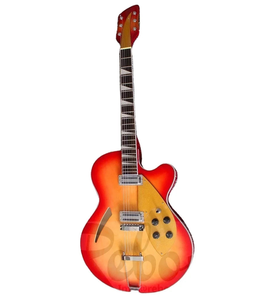 Weifang Rebon 6 String Ricken Semi Hollow Body Electric Guitar in Cherry Sunburst Colour