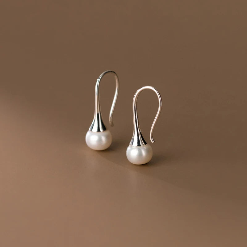 Fashion Summer Ear Jewelry 925 Sterling Silver Fresh Water Pearl Drop Earring Girls Gifts Jewelry
