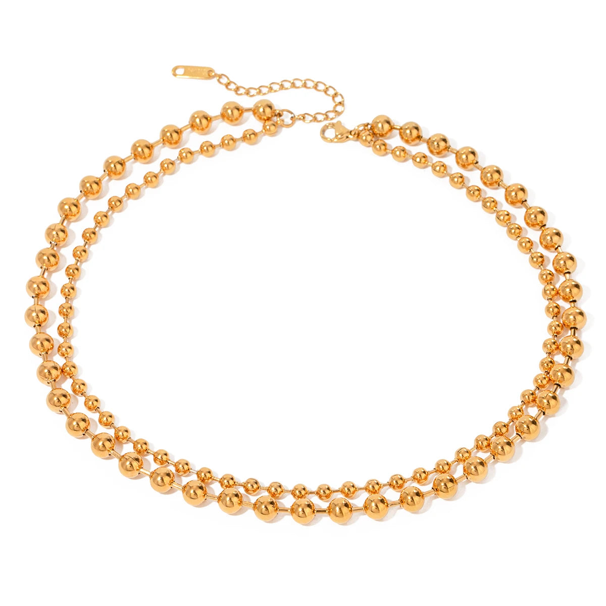 J&D 18k PVD Gold Plate Stainless Steel Necklace Trendy Chunky Tarnish-free Double Layer Beads Necklace