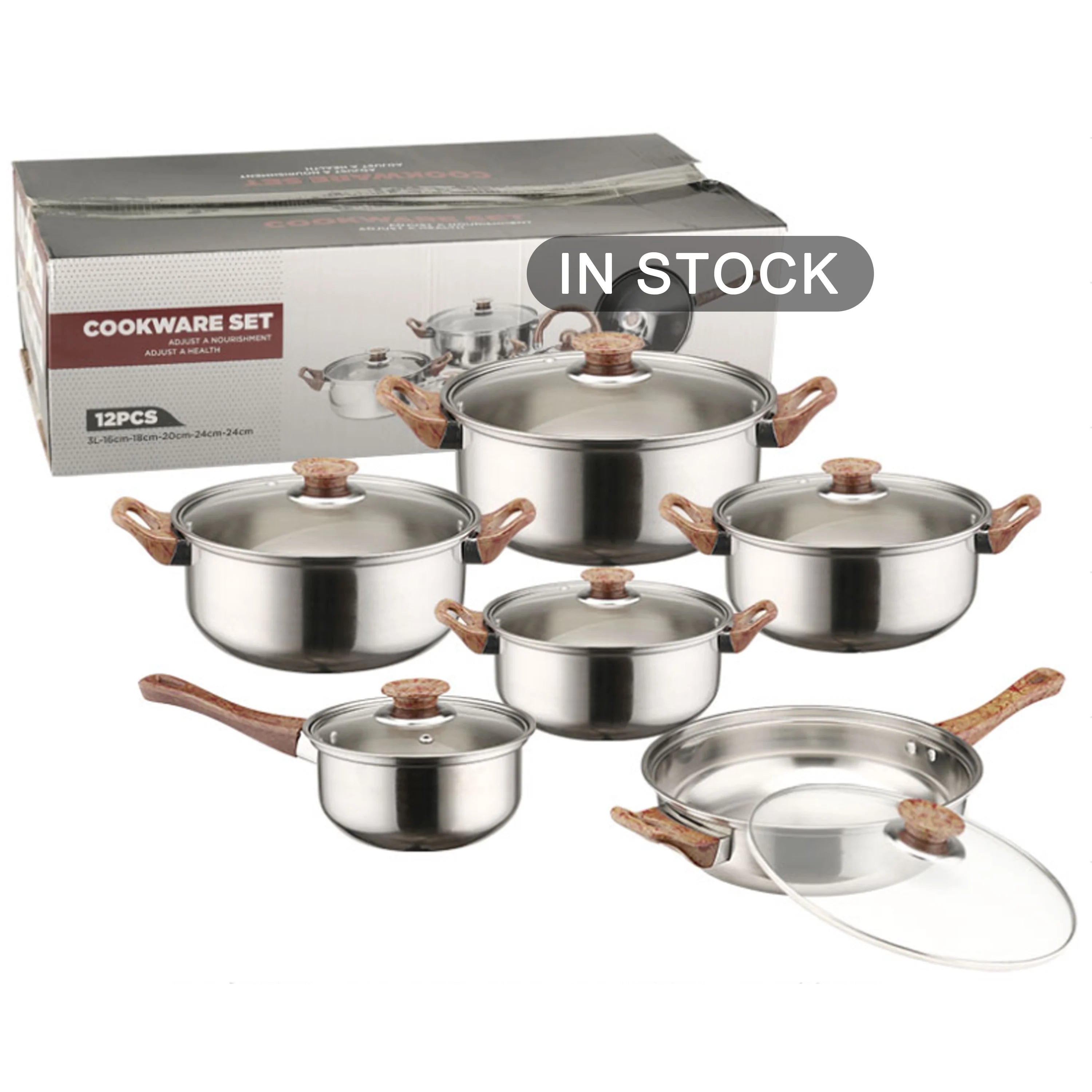 In Stock Factory 12pcs Milk Bucket Cooking Pots Set Kitchen Pots Nonstick Kitchen Cookware Sets Juego De Utensilios With 6 Lids