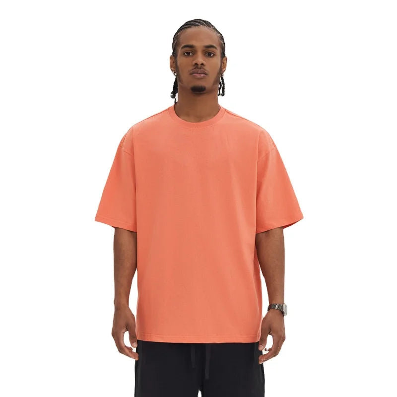 Premium Plus Size T-shirts Blank Heavyweight Black Print Streetwear Cotton T Shirt for Men
