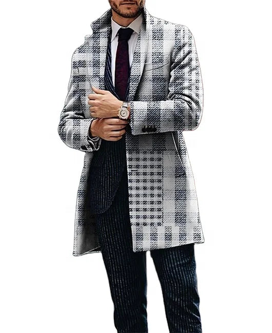 Popular British Business Slim Casual Men's Long Stand Collar Blazer Coat with Worsted Fabric Eco-Friendly for Winter
