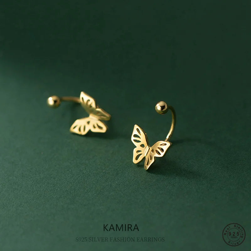 Wholesale Romantic Hollow Butterfly Screw Bead Stud Earrings 925 Sterling Silver Jewelry Classic Party Jewelry for Teens Gift
