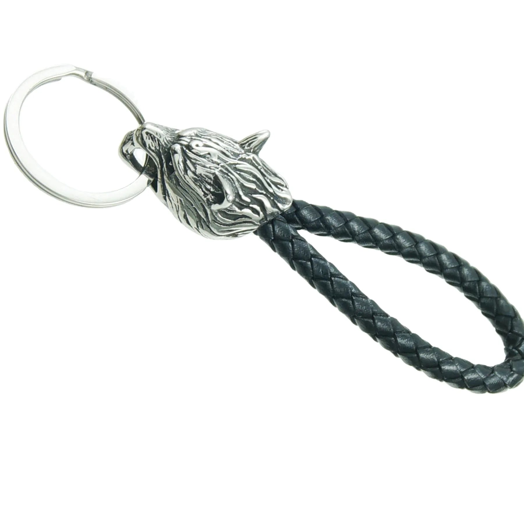 Vintage Viking Stainless Steel Wolf Head Keychain for Men Women Backpack Keychain