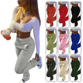 2020 Women Plus Size Thick Fleece Fabric Fall Winter Back Pocket Girls Drawstring High Waist Sweat Stacked Pants Trousers