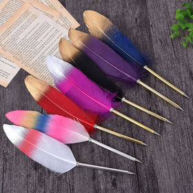 2024 Cute Solid Color Rose Gold Painting 1.0mm Top Quality Graduation Gift Ball Point Pen Metal Quill Feather Pen