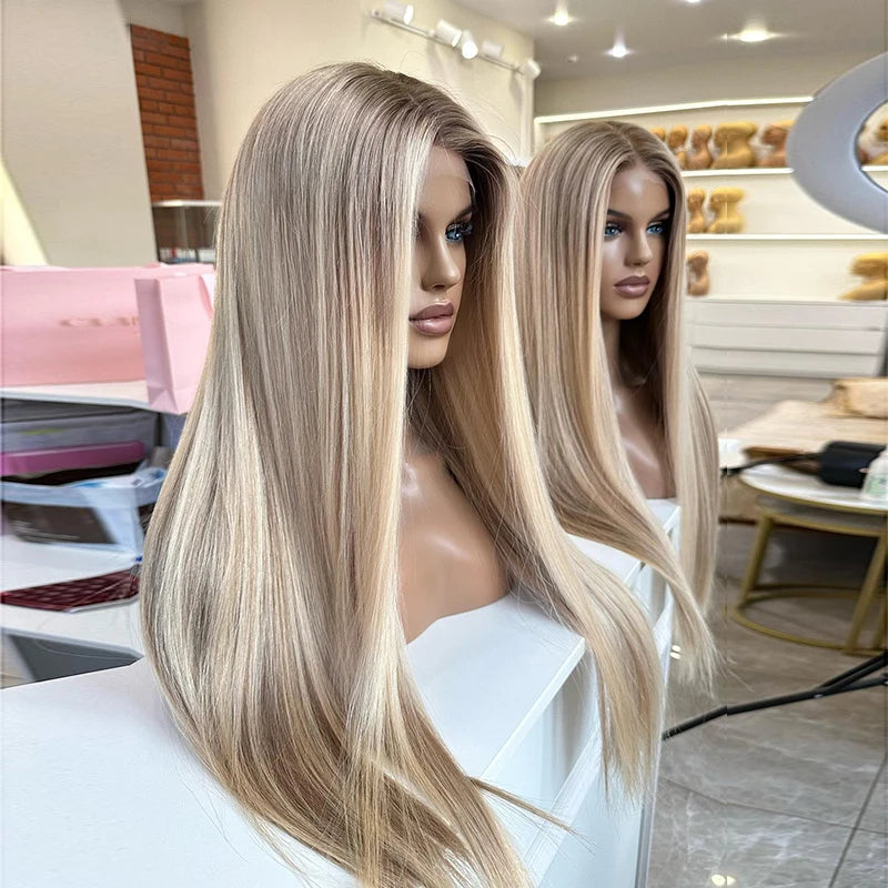 24 Inch Silvery White Lace Top Russian Remy Human Hair Glueless Double Draw Hd Frontal Jewish Lace Top Wigs