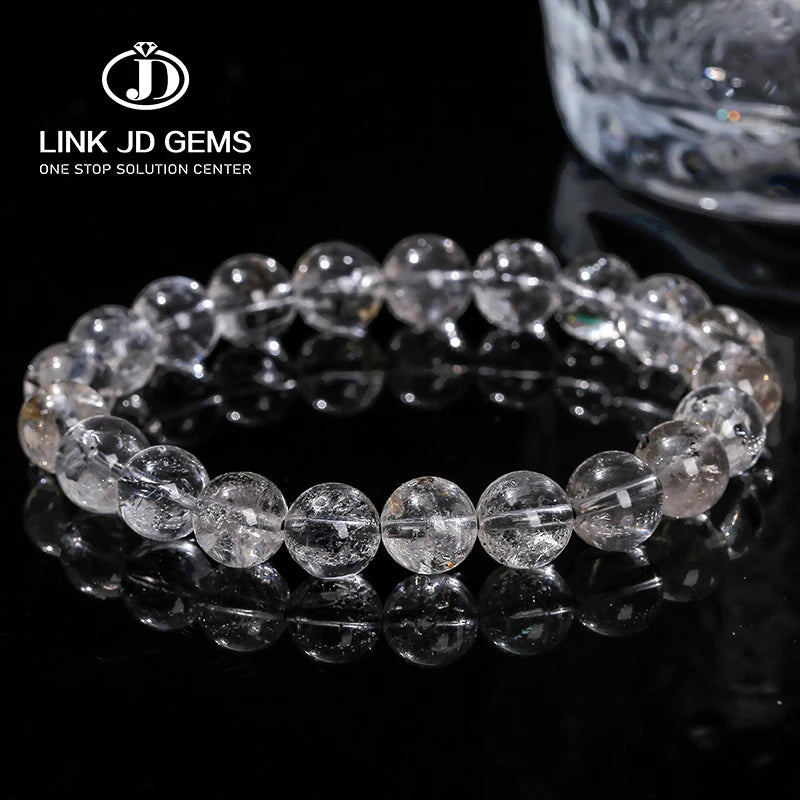 JD Fashion Women's Handmade Reiki Healing Crystal Round Bead Bracelet Natural Herkimer Crystal Strand Bangles Jewelry
