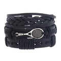 Customizable Men's Punk Leather Tennis Racquet Bracelet New Design Fashion Charm Bracelets Adjustable Size Black Color