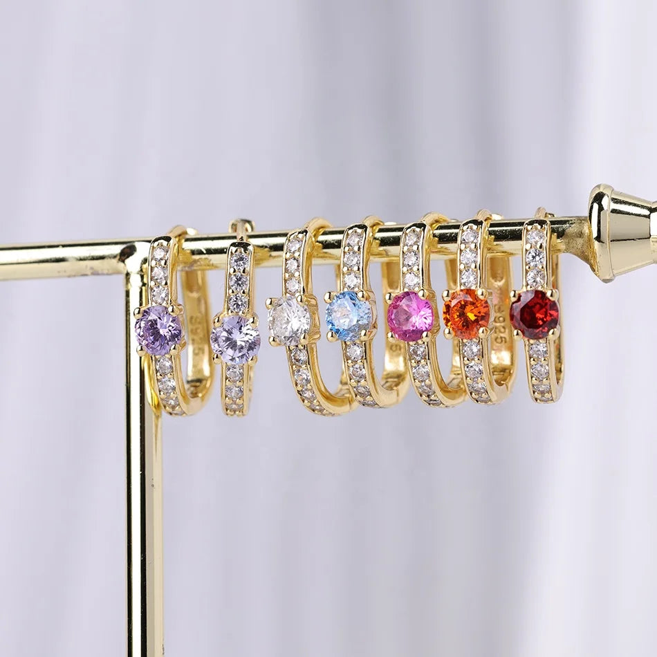 Nagosa Genstome 925 Sterling Silver Jewelry Cubic Zirconia 18k 14k Gold Vermeil Birthstone Cz Huggie Hoop Earrings