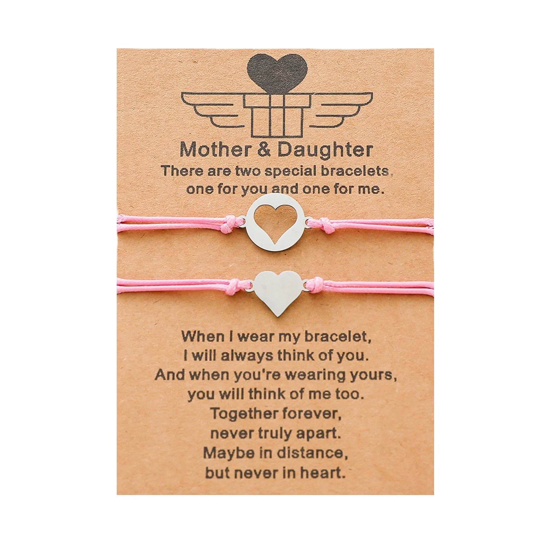 G2502 Wholesale Armband Adjustable Rope Stainless Steel Hollow Heart Charm Braided Mother Daughter Jewelry Bracelets & Bangles