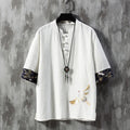 M-5XL Linen Short Sleeved T-shirt Men's Embroidery Summer Loose Large Tang Clothes Chinoiserie Men's Streetwear T-shirt
