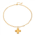 N&S 18K Gold Hammered Cross Pendant with Paperclip Chain Bold Stainless Steel Fashion Jewelry Necklace 44.5+5cm