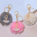 Cute Rhinestone Ballet Girl Ball Shape Soft Plush Keychain with PomPom Design Car Key Accessories