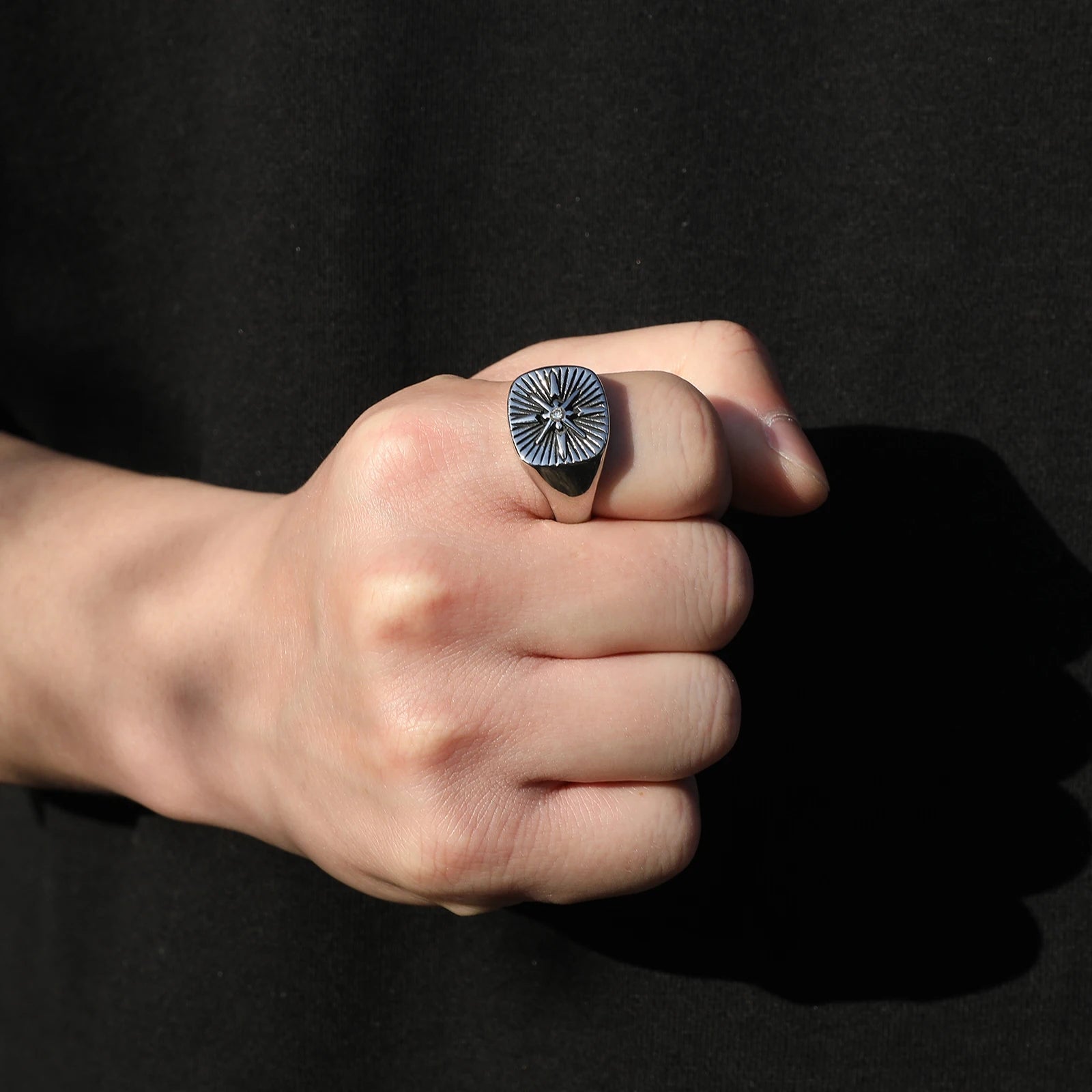 Wholesale Stainless Steel Star Rock Ring With Crystal Stone