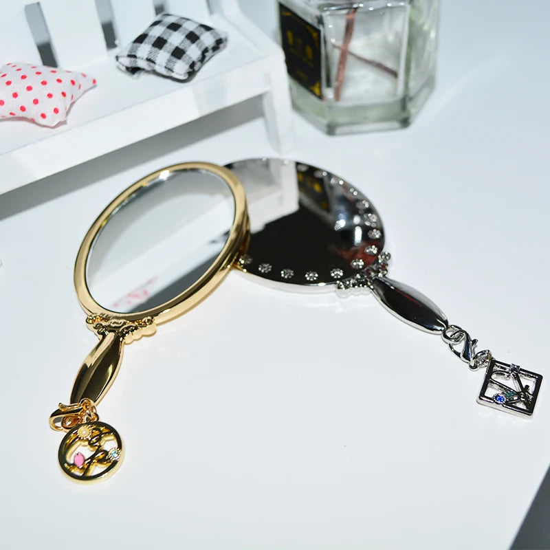 Oval Retro Handheld Makeup Mirror Vintage Square Chrome with Gold Silver Finish Personalized for Girls and Women