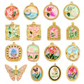 Hongtong AC-133 Stainless Steel Monet Oil Painting Fresh Flower Enamel DIY Making Jewelry Charms Accessories Wholesale Pendants