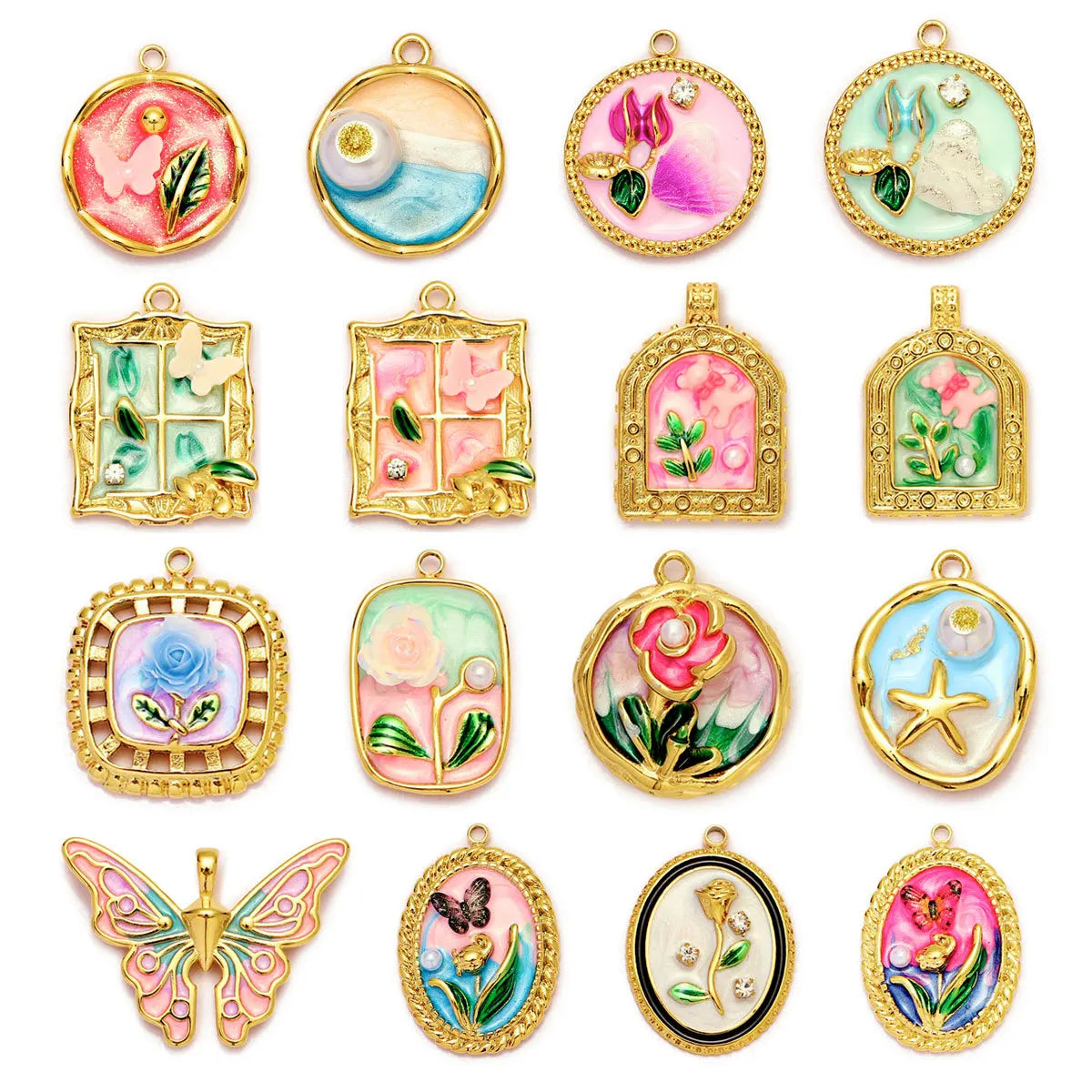Hongtong AC-133 Stainless Steel Monet Oil Painting Fresh Flower Enamel DIY Making Jewelry Charms Accessories Wholesale Pendants