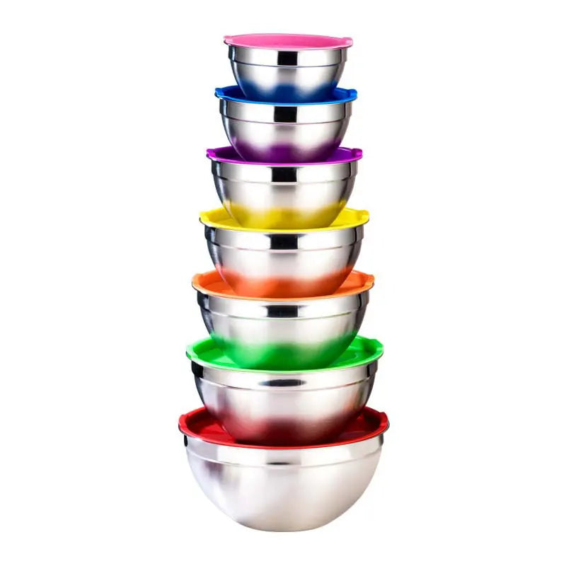 Deepened and Thickened Stainless Steel Salad Beating Bowl with Lid Graduated Markings and Non-slip for Whipping Cream/mixing