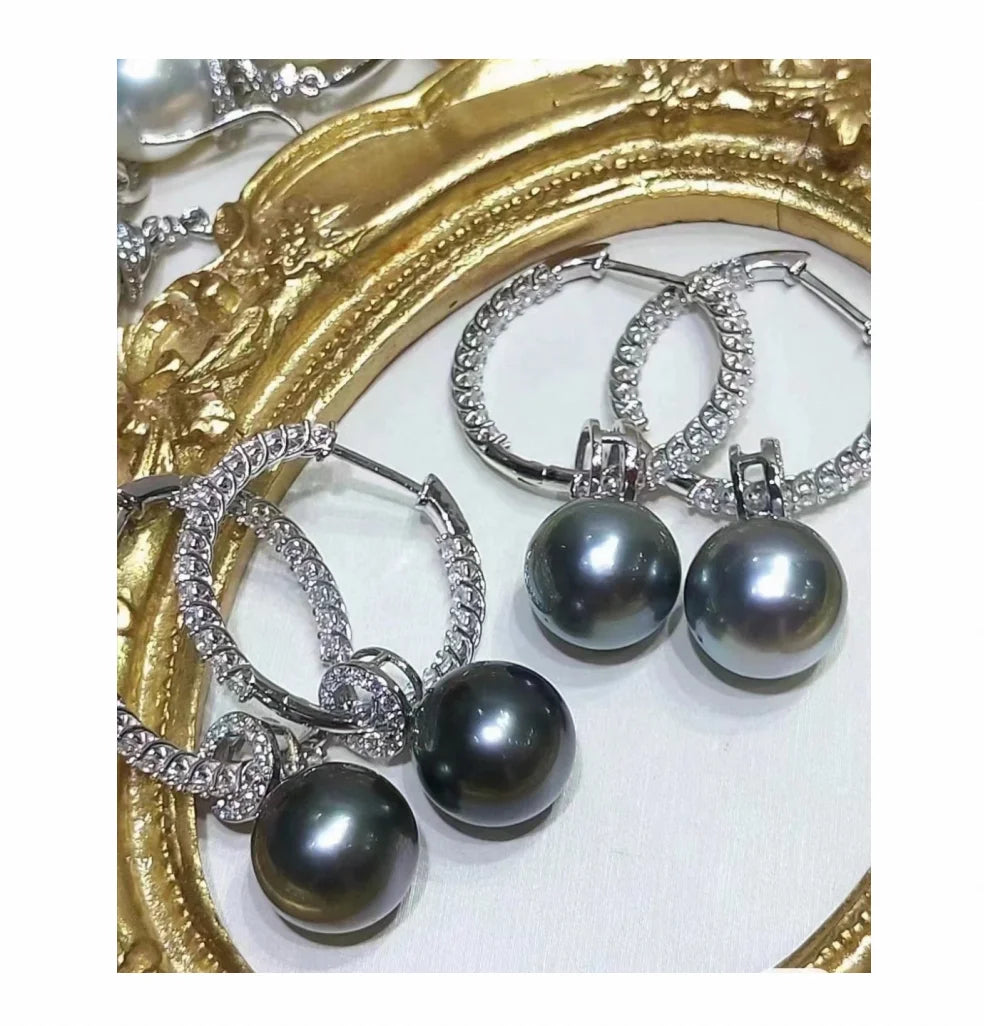E2014 10-11mm DIY Natural Freshwater Pearl Charm Earrings Mounting Accessory 925 Sterling Silver Gold Plated  Jewelry for Women