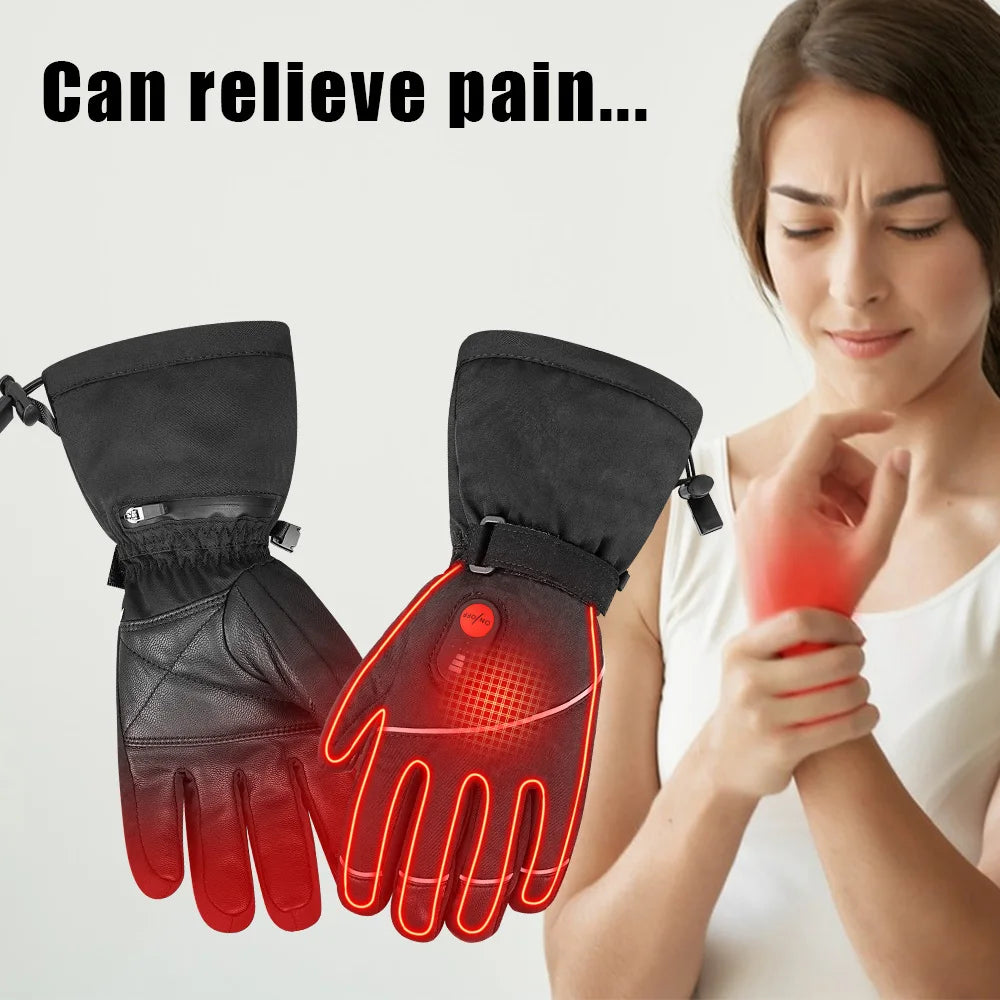 Lightweight Insulated Heated Gloves with Long Battery Life Thermal Leather Design for Winter Sports & Snowboarding