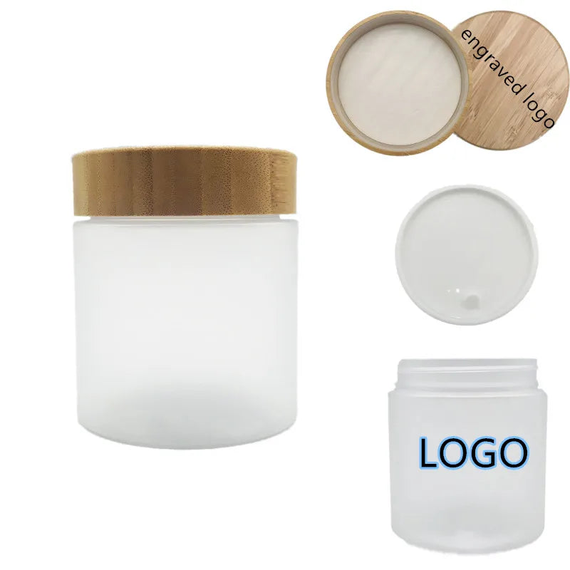 HOT SALE 8oz/250ml Plastic Jars With Liners Environmental Bamboo Lids Face Cream Container Body Scrub Cream Lotion Bottle
