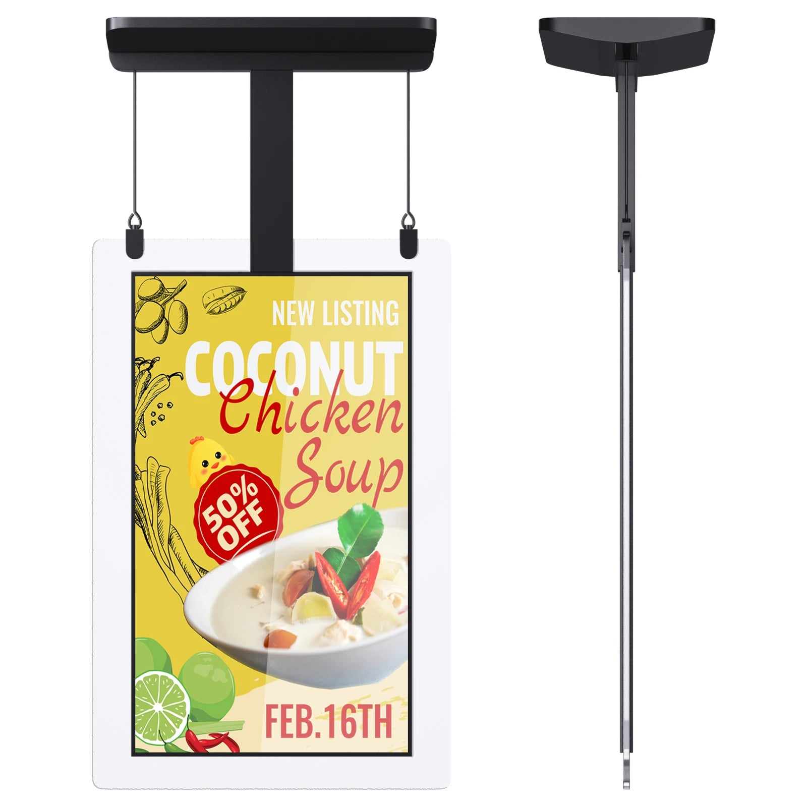 double sided screen window facing menu board media player lcd display screens advertising 43 inch wall mounted digital signage