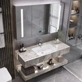 New Bathroom Combination Cabinet Dressing Table Wall Mounted Marble Wash Basin Sintered  Stone Sink With Intelligent Mirror