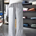 100% Luxury French Linen Flax Women White Pajamas Unisex Elasticated Waist Pure Linen Trousers