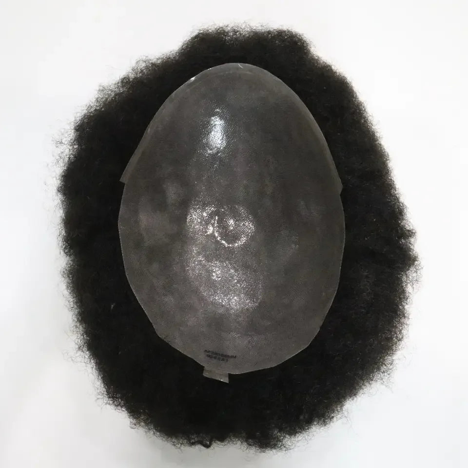 Cheap Price 8*10 Inch Afro Kinky Curly  Human Remy Hair Full PU Thin Skin Base Toupee Wig for Men