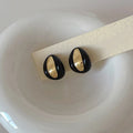 Ilona Minimalist Black Enamel Teardrop Earrings 14K Gold Plated Copper Two Tone Geometric Studs Elegant Old Money Jewelry