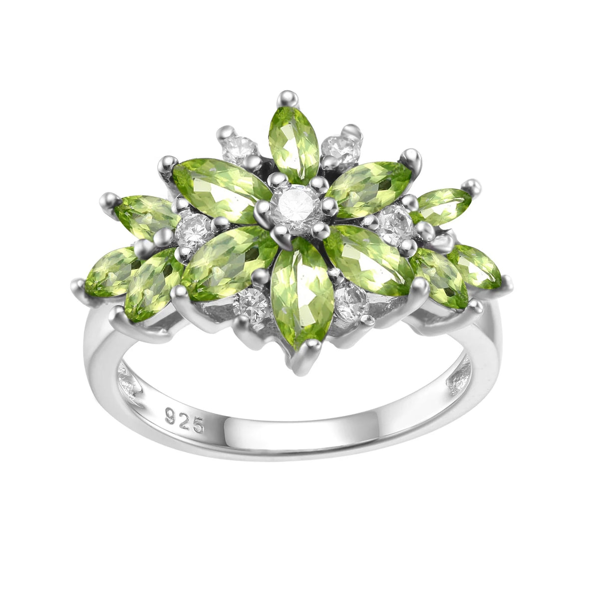 A3732 Abiding Jewelry Fancy Natural Peridot Gemstone 925 Sterling Silver Snowflake Ring Picnic Ring Girl Accessory Jewelry