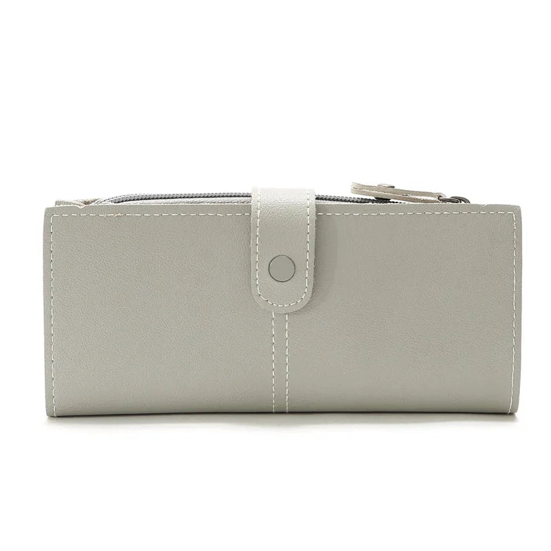 Women's PU Leather Long Zipper Envelope Wallet with Multi-Card Position & Simple Buckle Mobile Phone Clutch Bag