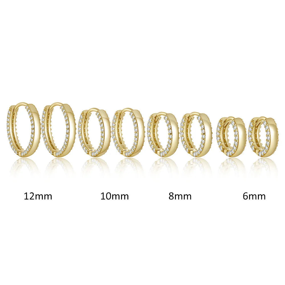 INS NEW 925 Sterling Silver Earrings Double Row Diamond Zircon Gold Plated Ear Buckle Hoop Earrings Women