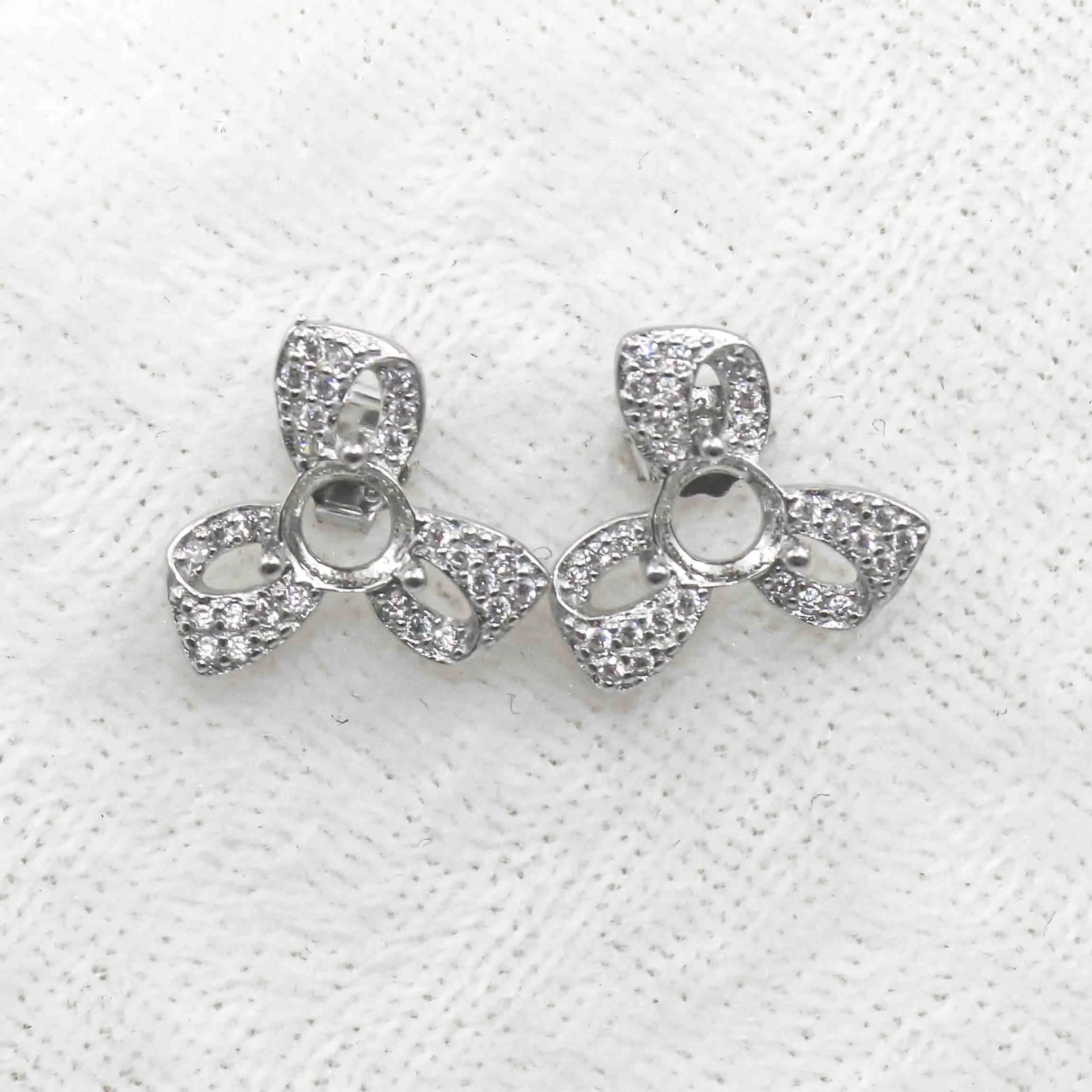 Sterling Silver 5*5mm Semi Mount Stud Earrings Empty Support Blank Claws Setting S925 Base Without Center Stone for DIY Inlay