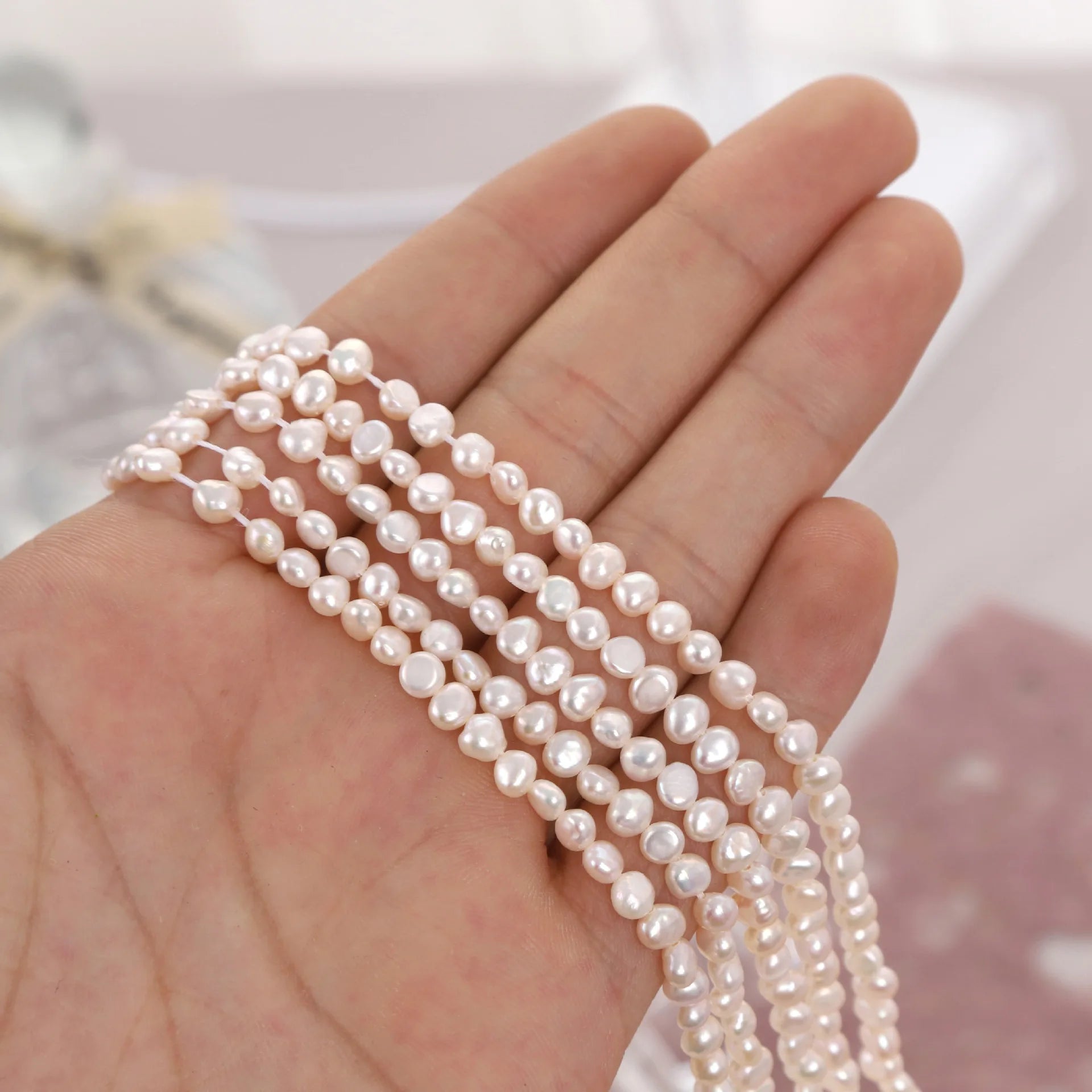 4-5mm White Baroque Freshwater Pearl Loose Bead Strand for Jewelry Making Necklace and Earrings