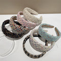 Elegant Vintage Mixed Color Woolen Woven Tweed Fabric Headband Luxury Famous Brands Winter Hair Band for Women Wide Sponge
