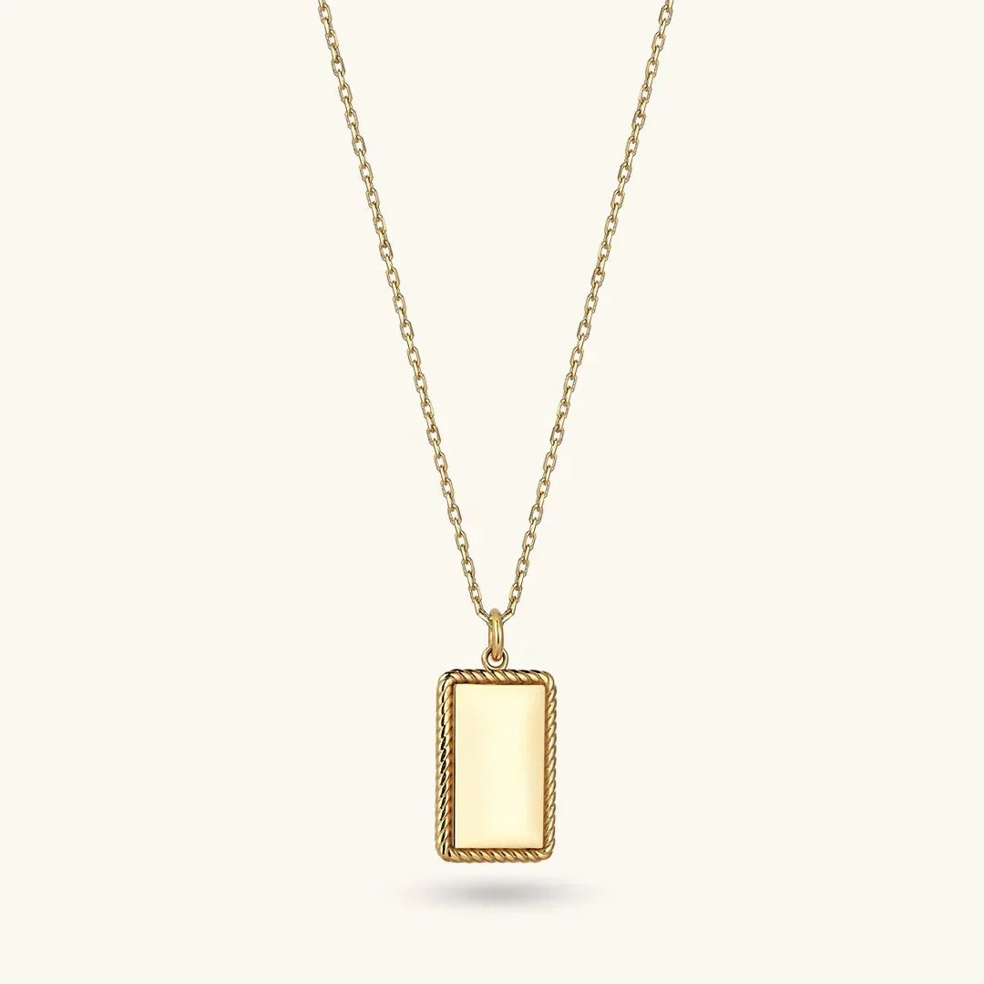 LOZRUNVE 925 Sterling Silver 14k Gold Personalized Engravable Dogtag Pendant Necklace
