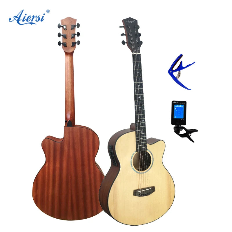 Wholesale Factory Price Custom Aiersi Brand Electric Acoustic Guitar Cutway Folk String Instrument OEM ODM Made in China