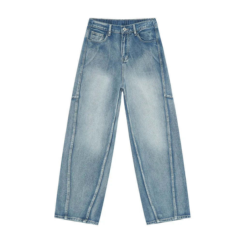 2025 Sky Blue Streetwear Jeans Fashion Design Y2k Baggy Jean Side Stripes Acid Wash Light Blue Jeans