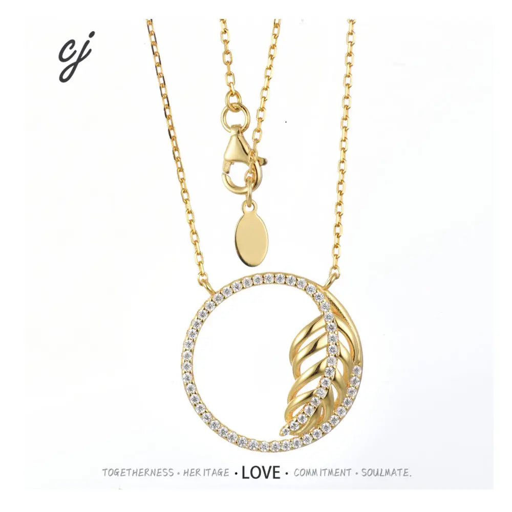 Carline Topsale 925 Sterling Silver 18k Gold Plated Zircon Necklace  Leaf Pendant Necklace Jewelry Manufacturer