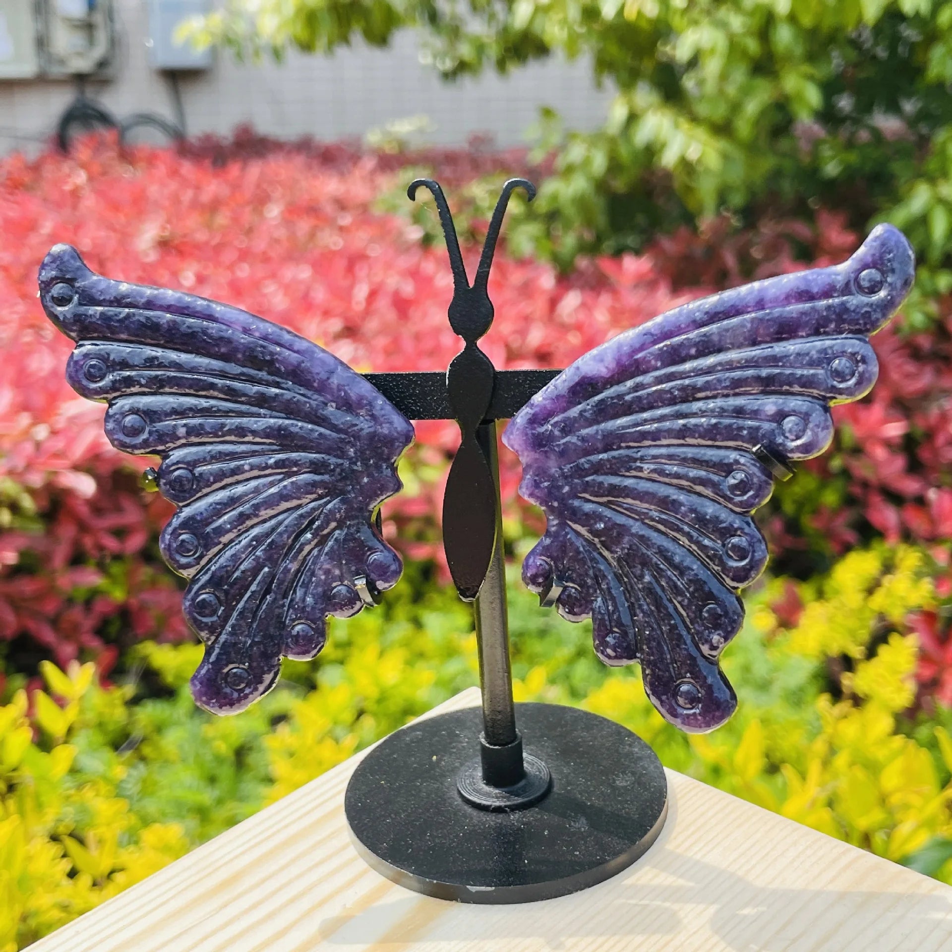 Natural Crystal Carving Butterfly Wings Metal Stand Clear Quartz Healing Stone Angel's Wings for Home Decoration