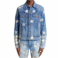 2023 New Arrival AeeDenim Custom Designers Men's Jacket Blue Washed AM Star Embroidery Patched Denim Jacket for Men